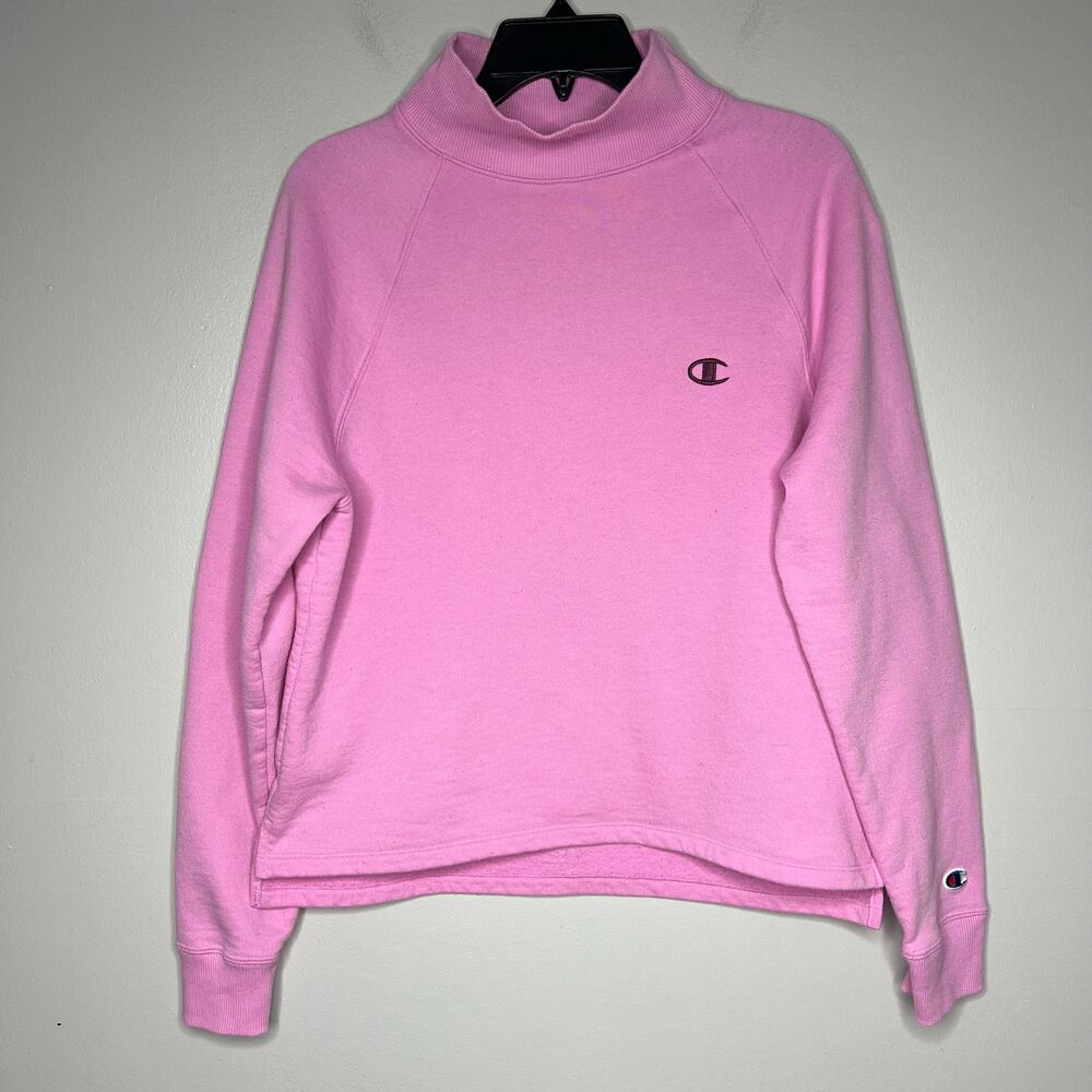 Pink‎ Champion Mock Neck Sweatshirt Pullover Crop Logo Women's Medium